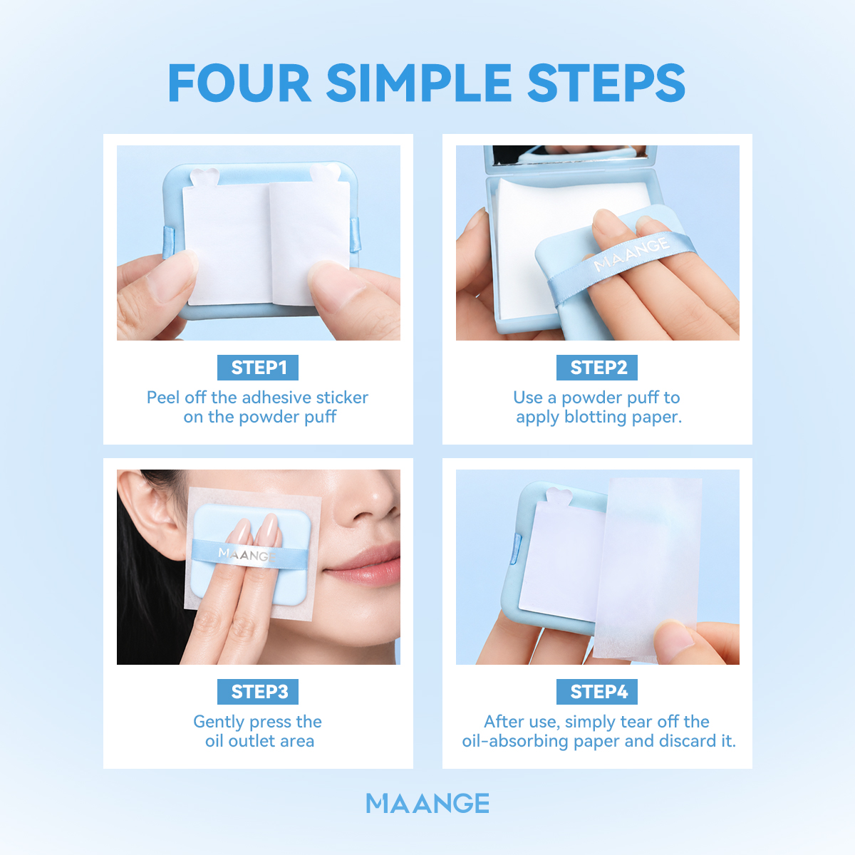 MAANGE 3-in-1 Oil-Absorbing Paper – Built-in Mirror & Puff, Effective ...