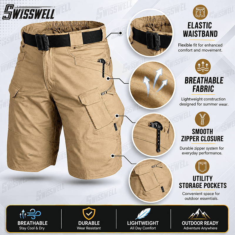 SWISSWELL Men Casual Tactical Cargo Shorts, Zipper Pocket Streetwear ...