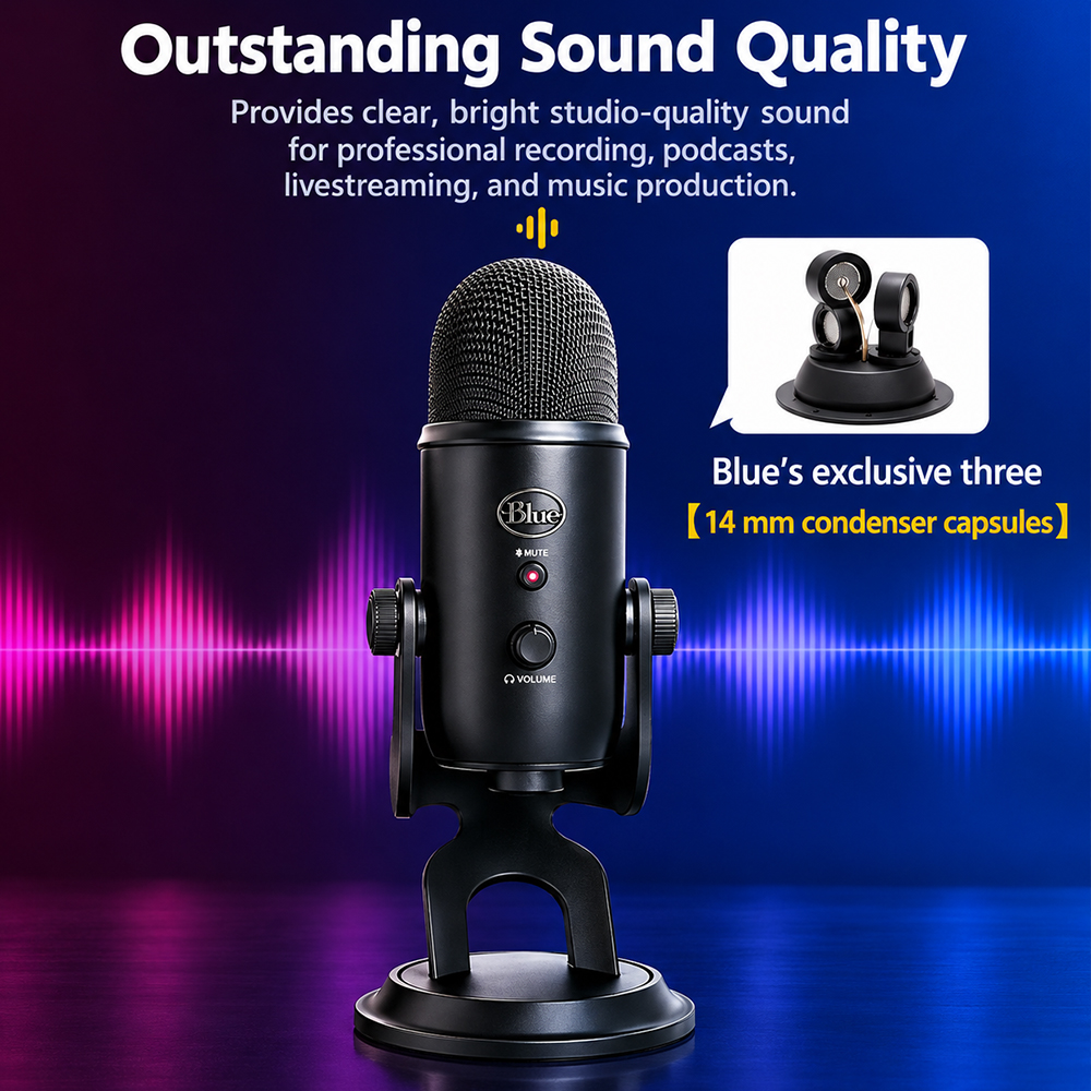 Logitech Blue Yeti USB Condenser Microphone 4 Pickup Patterns for ...