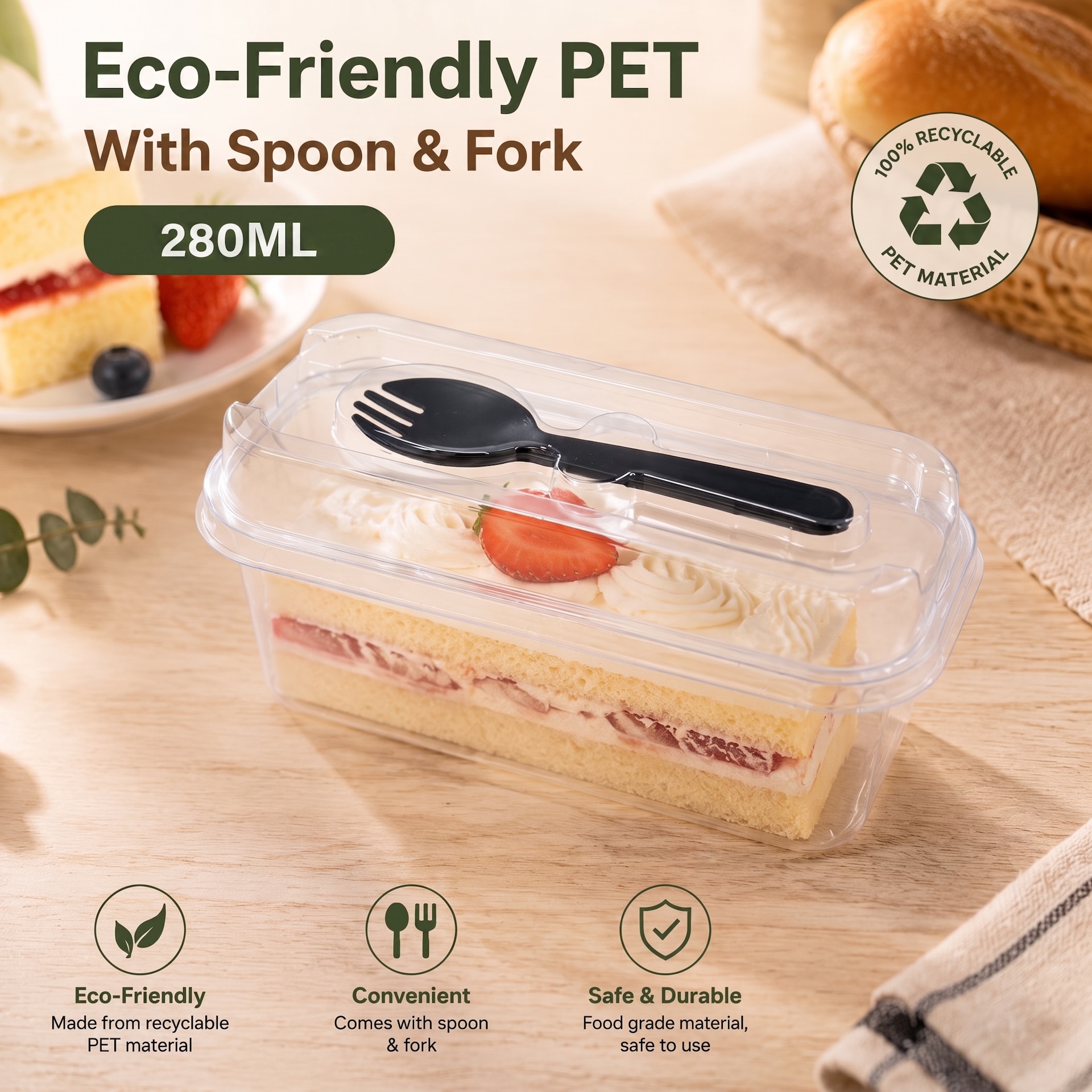 LM 120ML/150ML/300ML/500ML Cake Container Loaf Deli Container Clear ...