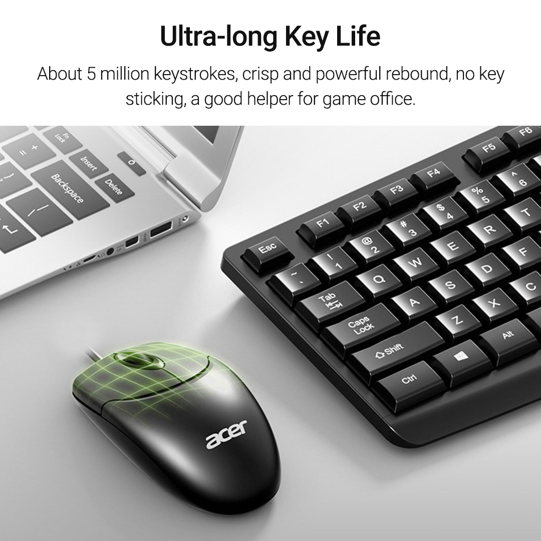Acer OAK-030 Slim Wired Keyboard and Optical Mouse Combo for Desktop ...