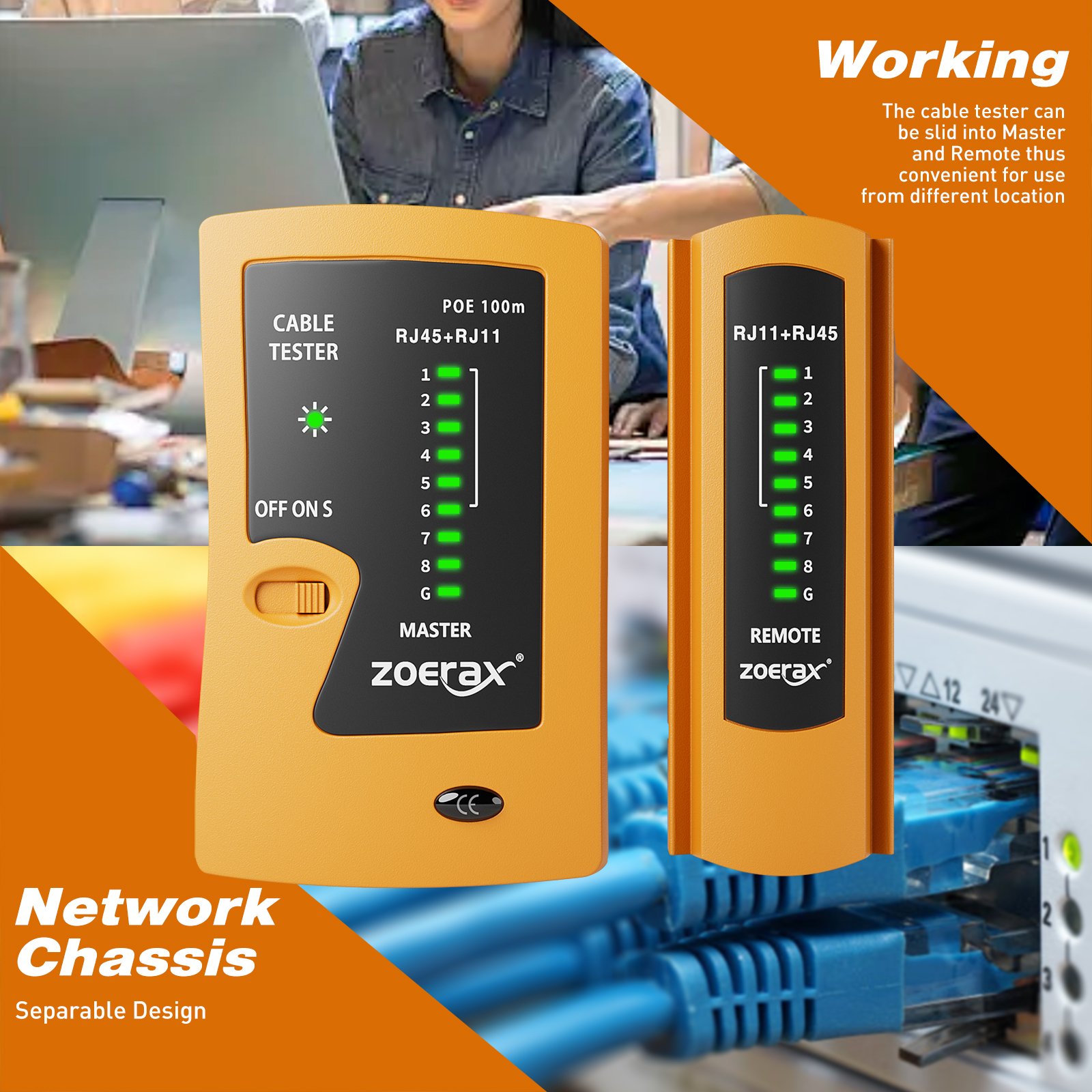 ZoeRax PoE RJ45 LAN Cable Tester Network Cable Tester RJ11 RJ12 CAT5 ...