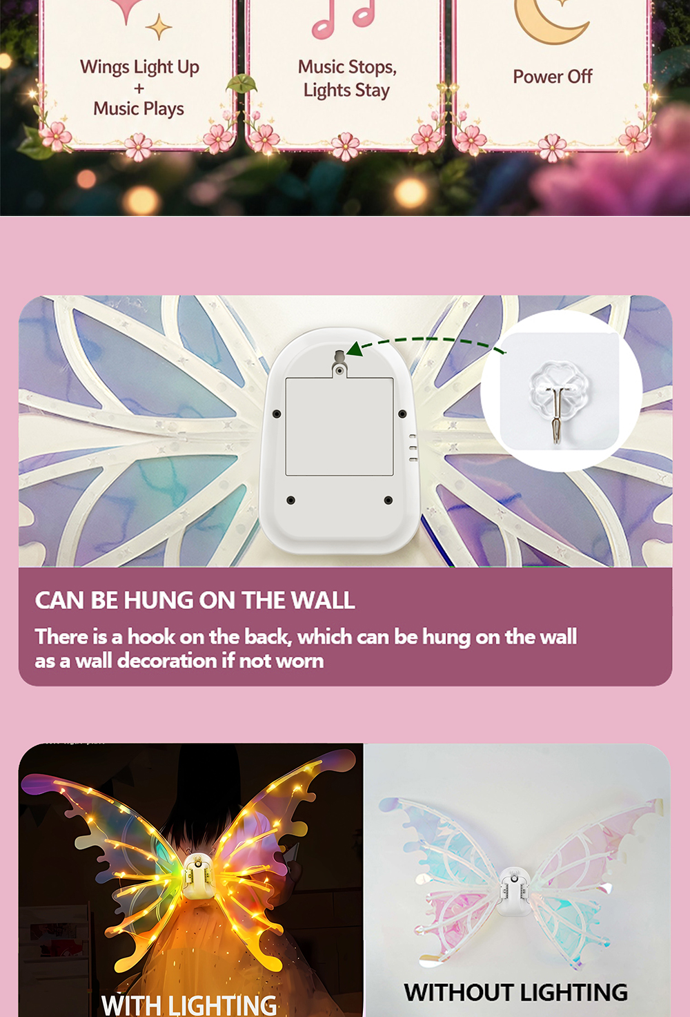Unikids Girls Electrical Butterfly Wings With Music Lights For Kids ...