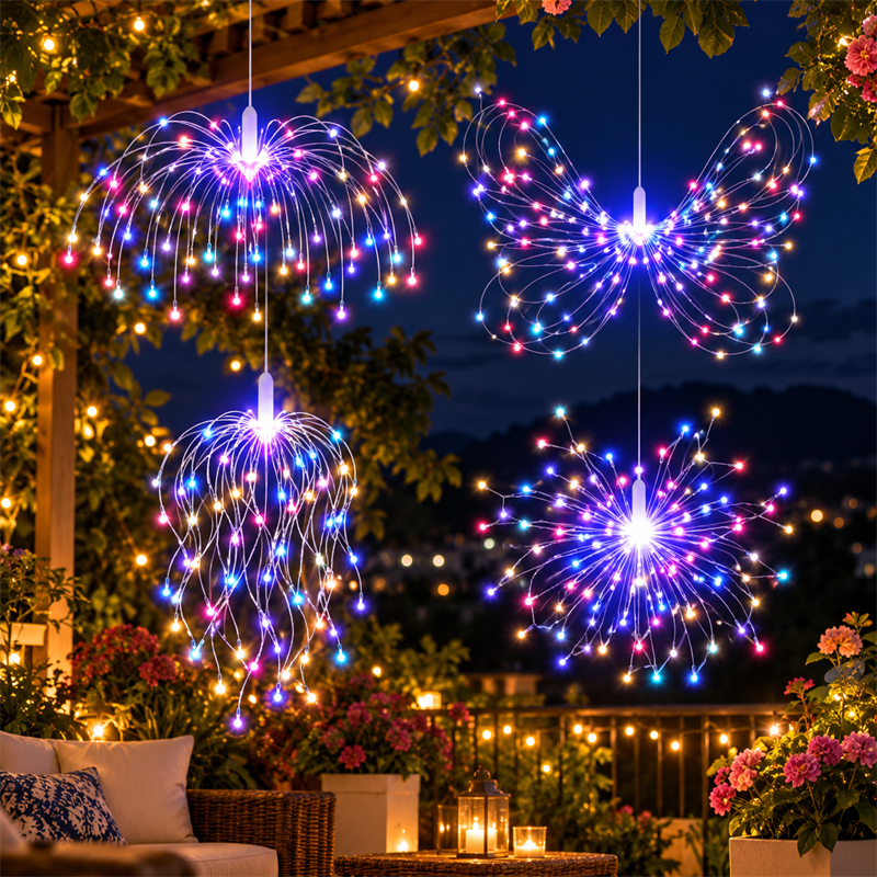 HOMEMORY Christmas Lights Multicolor LED Hanging Firework Lights Solar ...