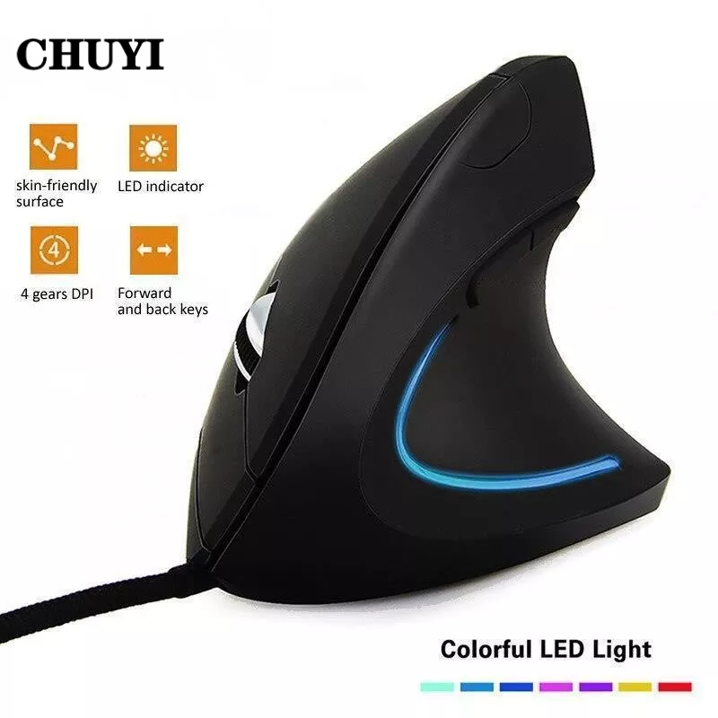 CHUYI Vertical Wired Mouse RGB Ergonomic USB Optical Mice Computer ...