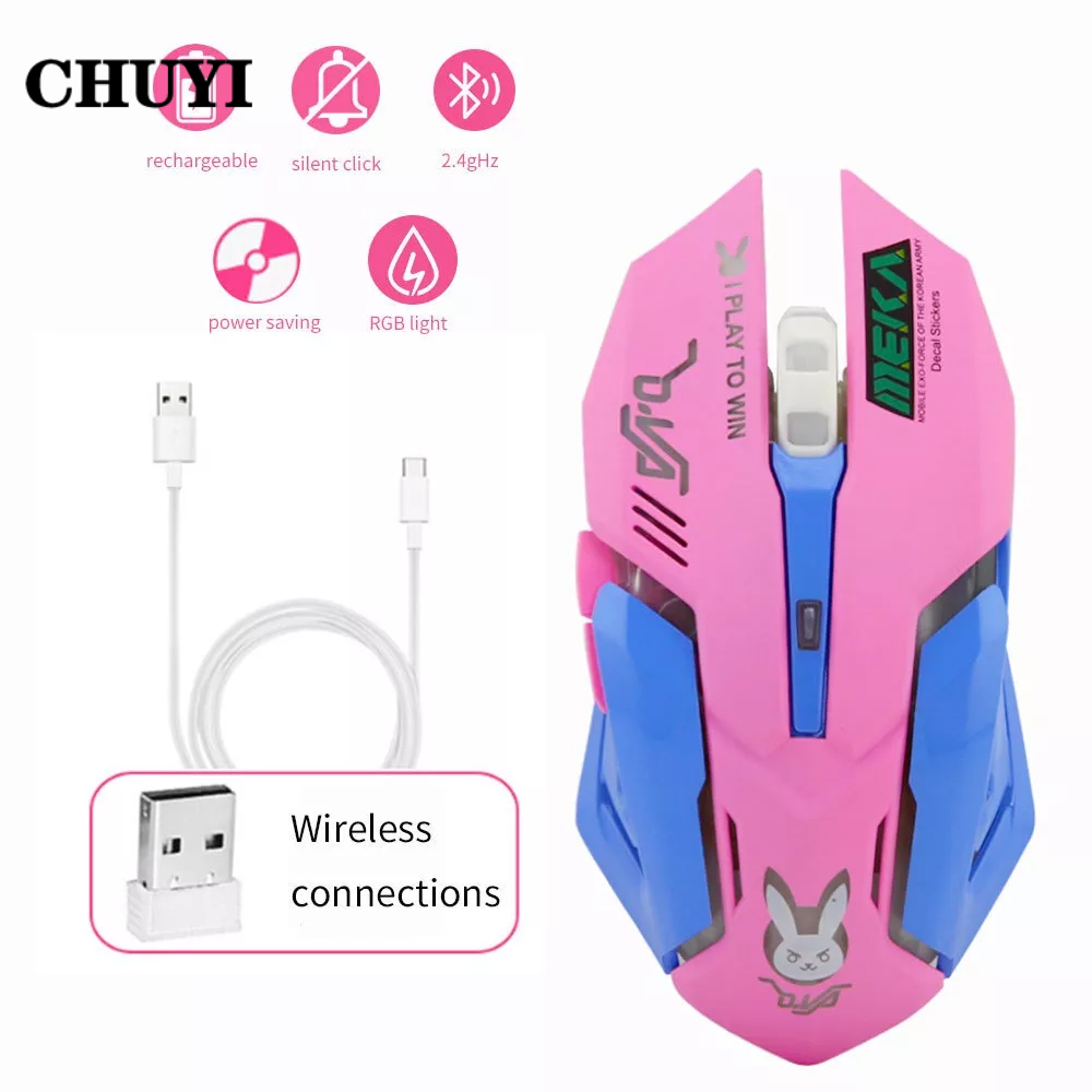 CHUYI Pink Wireless Computer Gaming Mouse Rechargeable Optical Mice ...