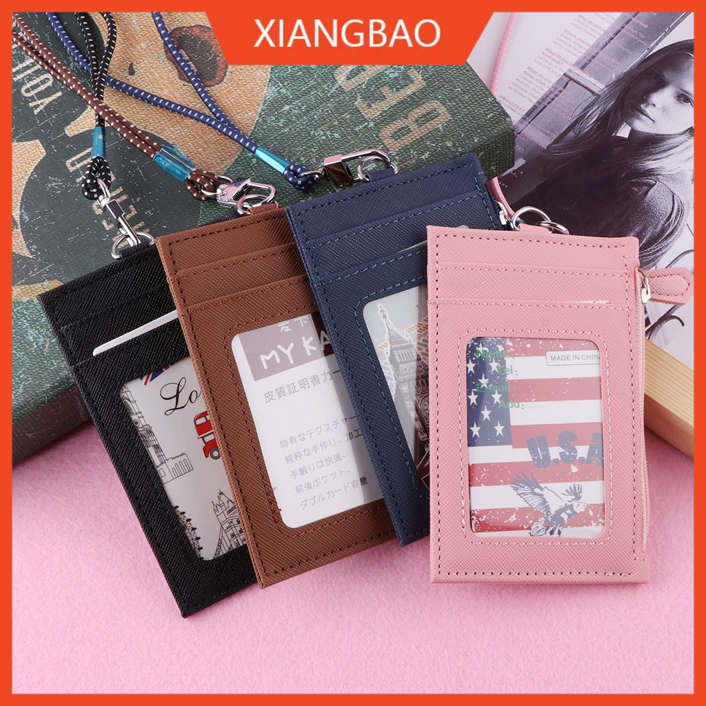 Portable Business Card Holder Wallet PU Leather ID Cards Holders Case Credit Badge Holder Coin