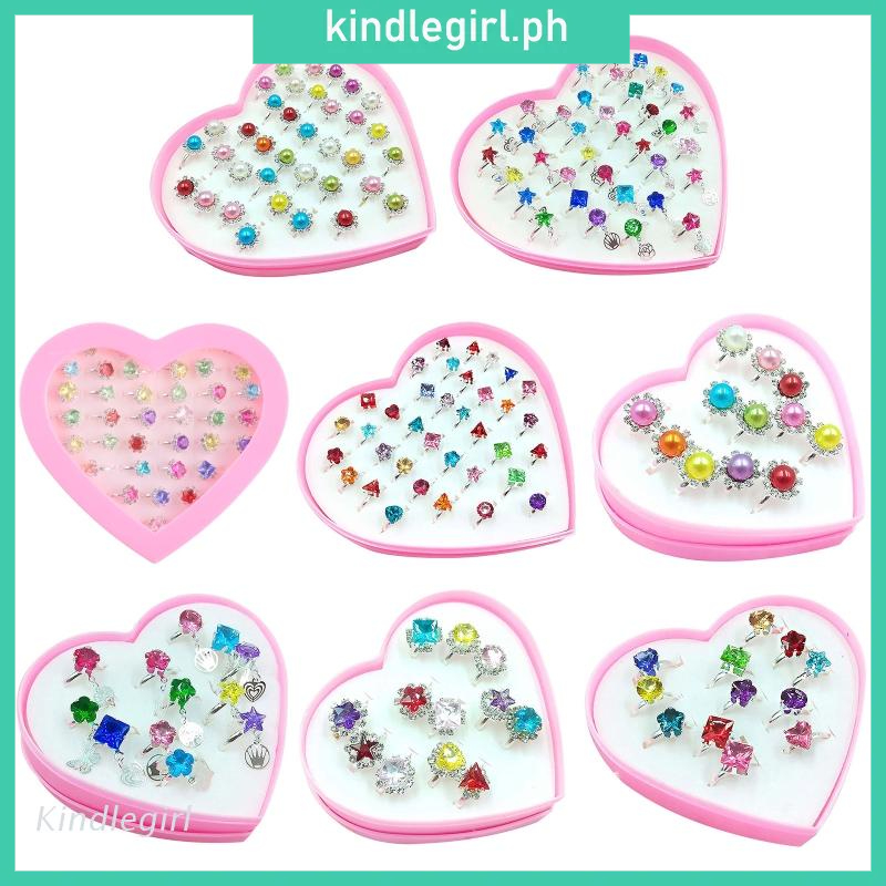 KING 12/36 Pcs/box Adjustable Alloy Baby Girl Rings Fashion Cartoon ...