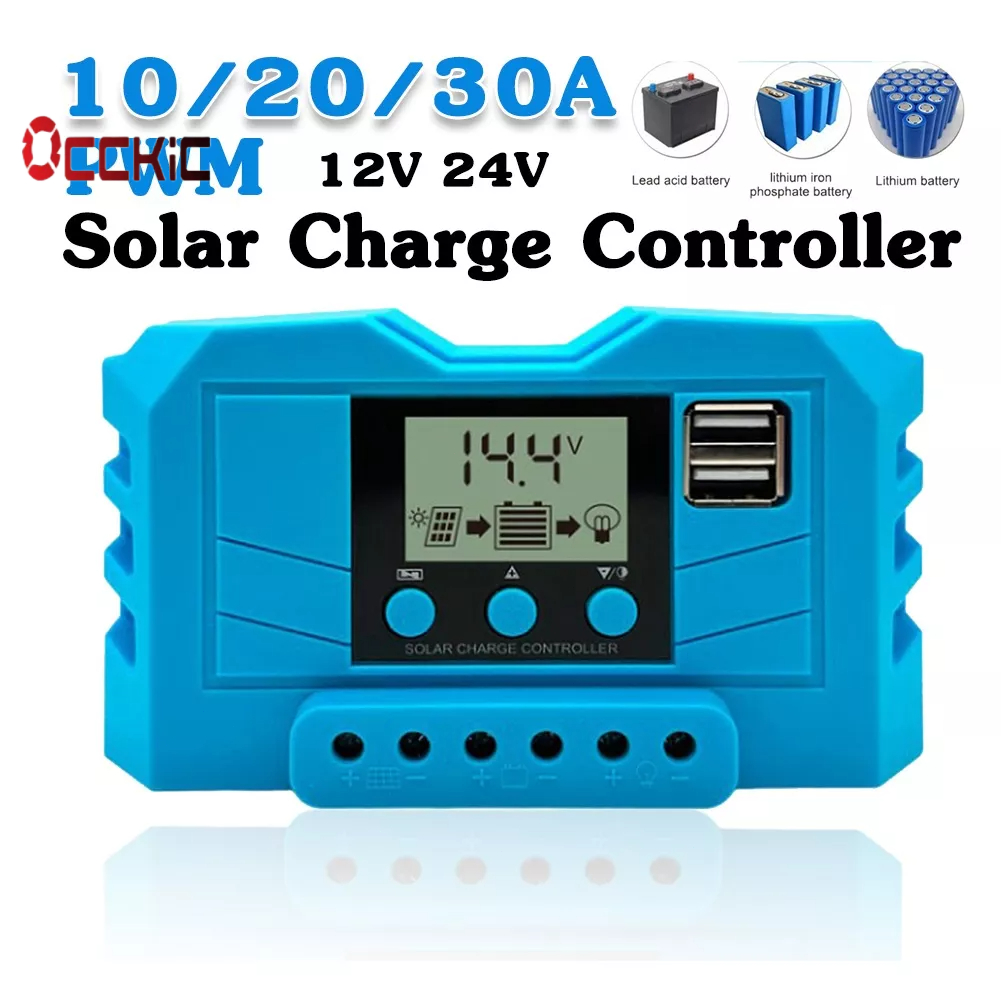 Occkic 10/20/30A PWM Solar Charge Controller 12V 24V Regulator + LCD ...