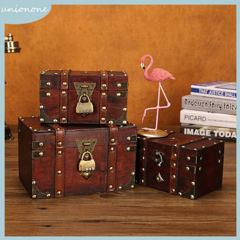 cozy* Retro Treasure Chest with Lock Vintage Wooden Storage Box Antique ...