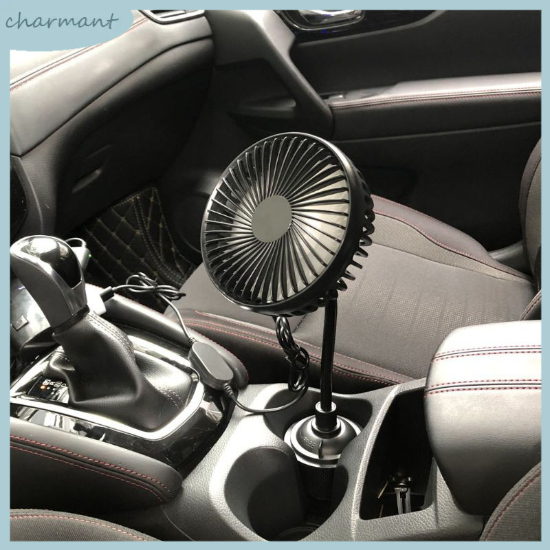 char 5Inch Car Cup Holder Fan 5V Universal Adjustable Gooseneck Large Wind Three Speed Control
