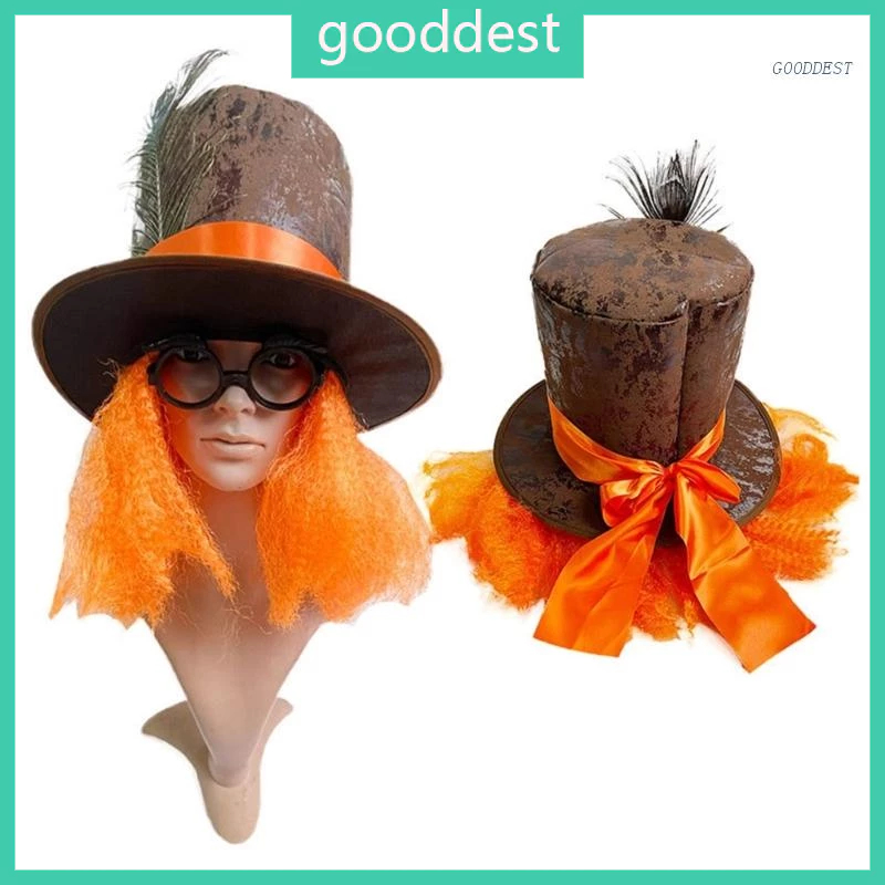 GOO Orange Wigs Decor Top Hat for Adult/teenager Cosplay Mad Hatter ...