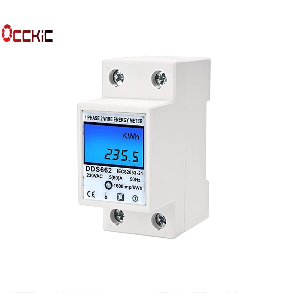 Occkic DDS662 Single Phase Two Wire LCD Digital Display Wattmeter Power ...