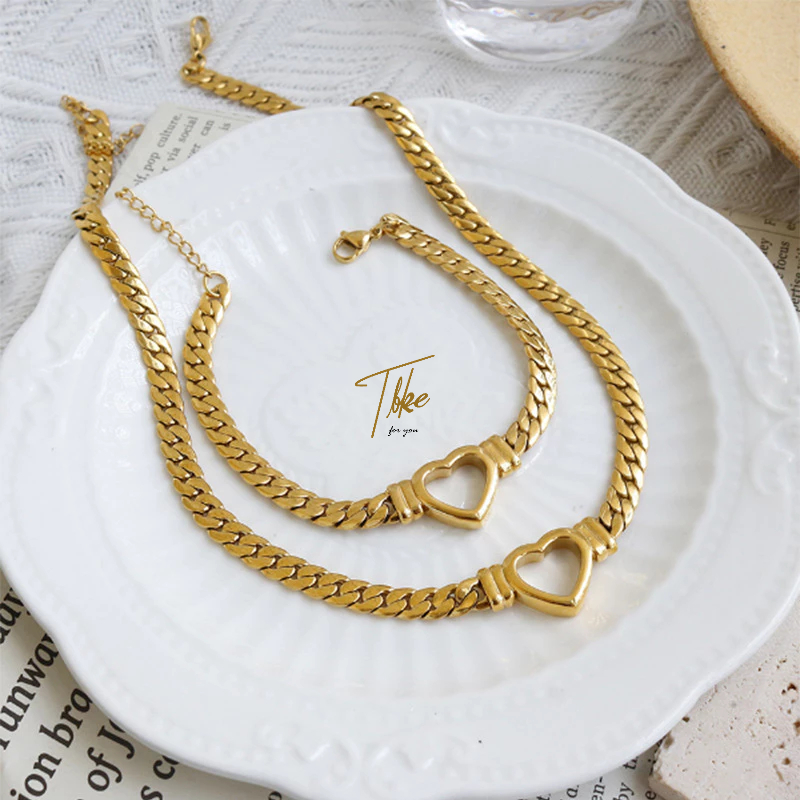 Tala 18K Gold Kyle Inspired - Titanium Steel Cuban Chain Hollow Heart ...