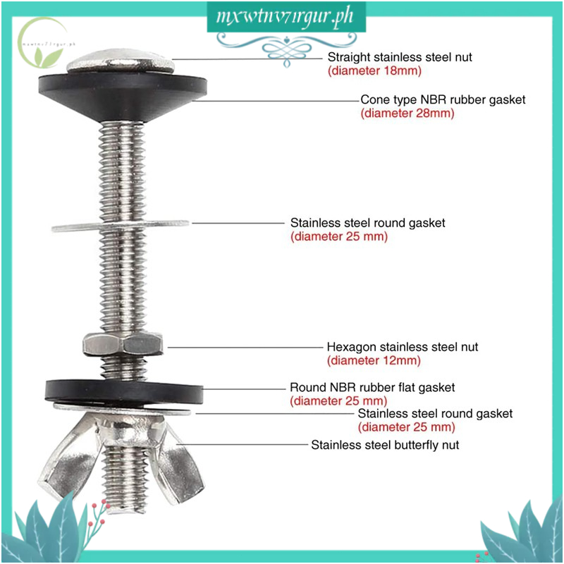 2 Pack Toilet Tank to Bowl Bolt Kits Cistern Bolts Kit,Stainless Steel