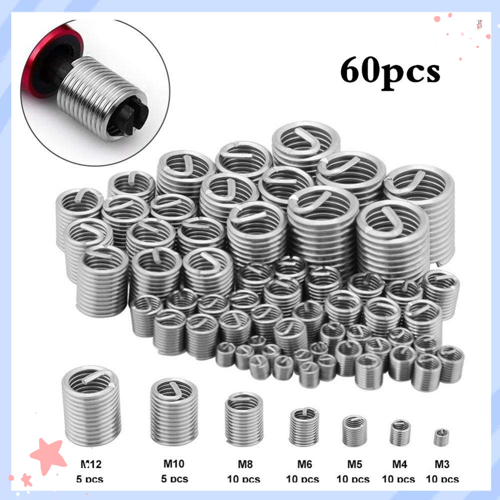 60Pcs Stainless Steel Wire Thread Insert Assortment Metric M3 M4 M5 M6 ...