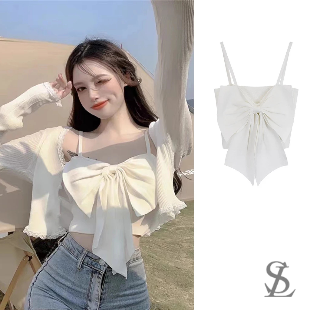 Korean Knitted Bowknot Sleeveless Camisole Exposed Navel Tops Sl Shopee Philippines 3688