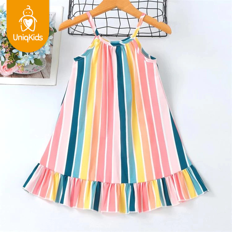 Uniqkids Kids Girls Summer Sleeveless Dress Vertical Stripe Print