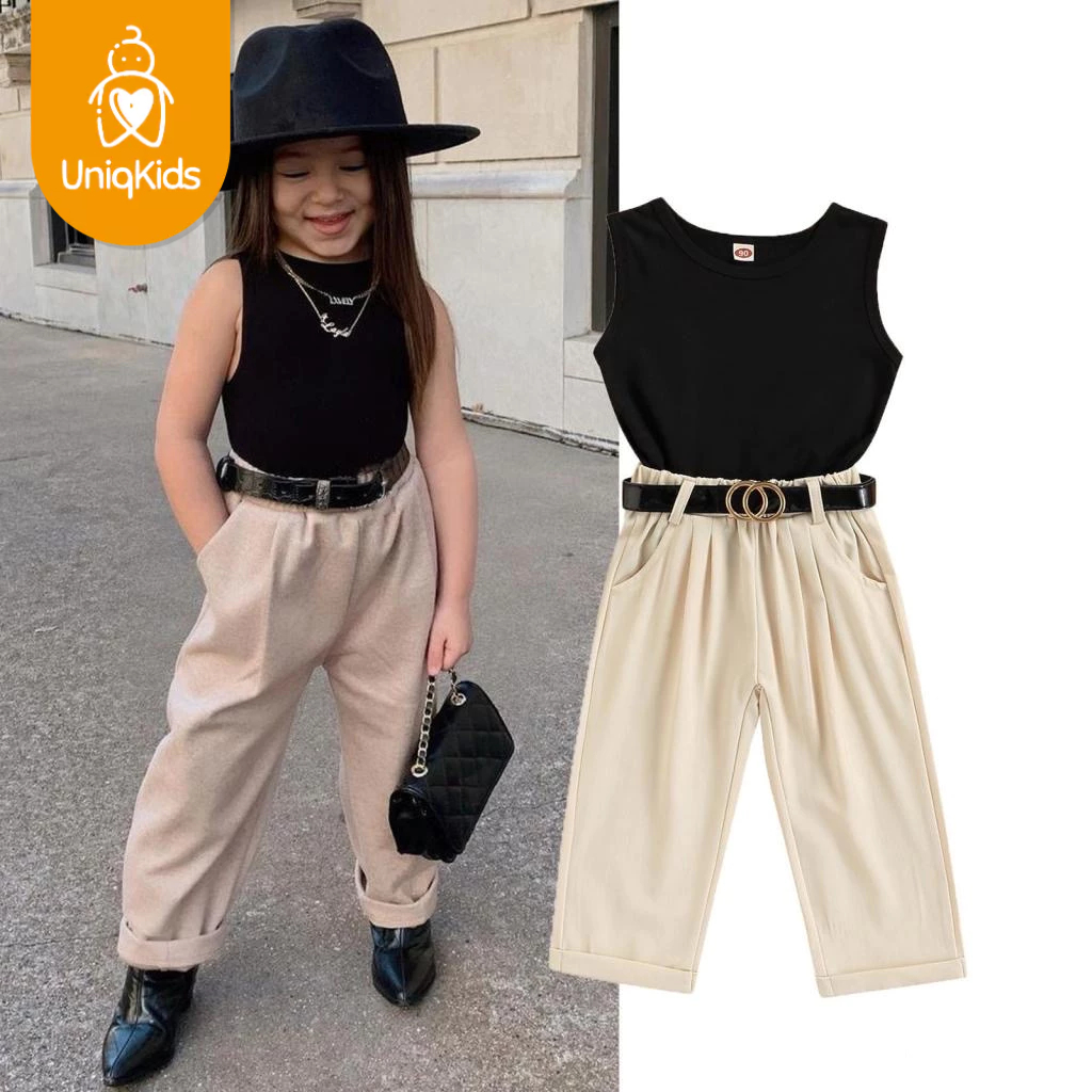 Uniqkids Kid Girls Summer Outfit Fashion Tank Tops + Casual Pants (Belt ...