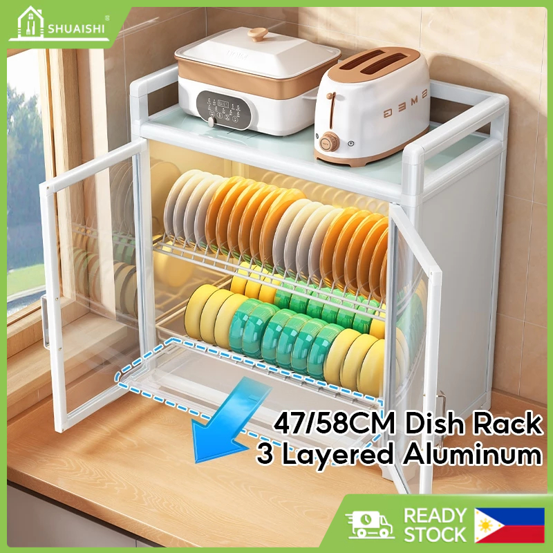 Lagayan Ng Plato/ Aesthetic Dish Drainer With Cover/ Metal Rack Storage