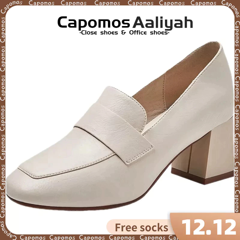 Capomos soft leather shoes for women with block heel 2023 doll shoes ...