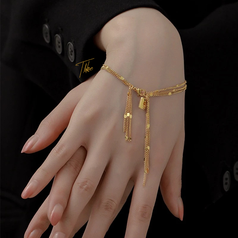 Tala 18K Gold Inspired -Light luxury titanium steel chain tassel ...