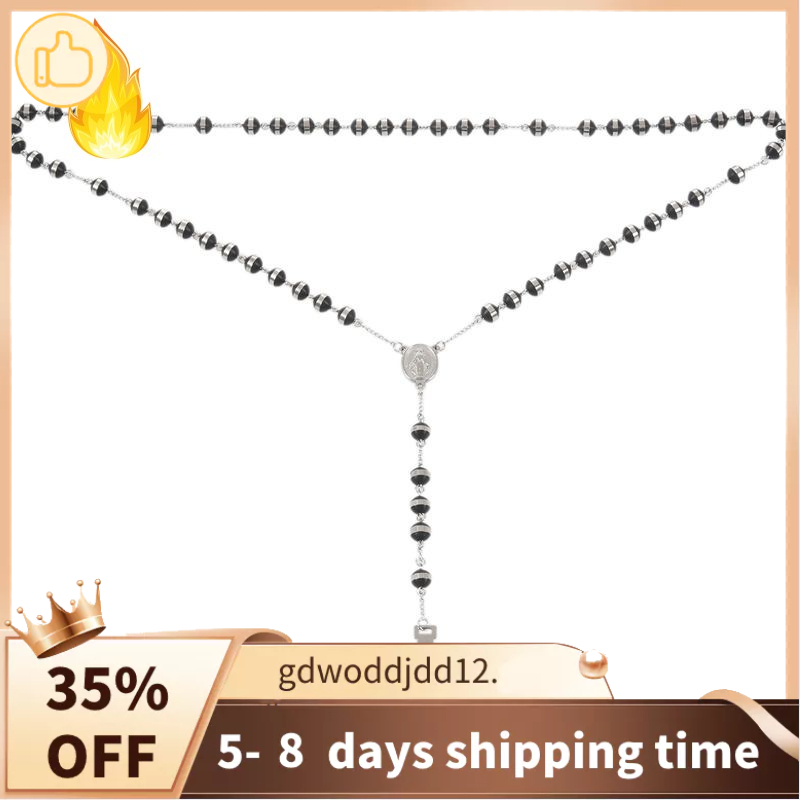 18k Gold Plated Catholic Jesus Cross Necklace With 925 Silver Rosary Beads