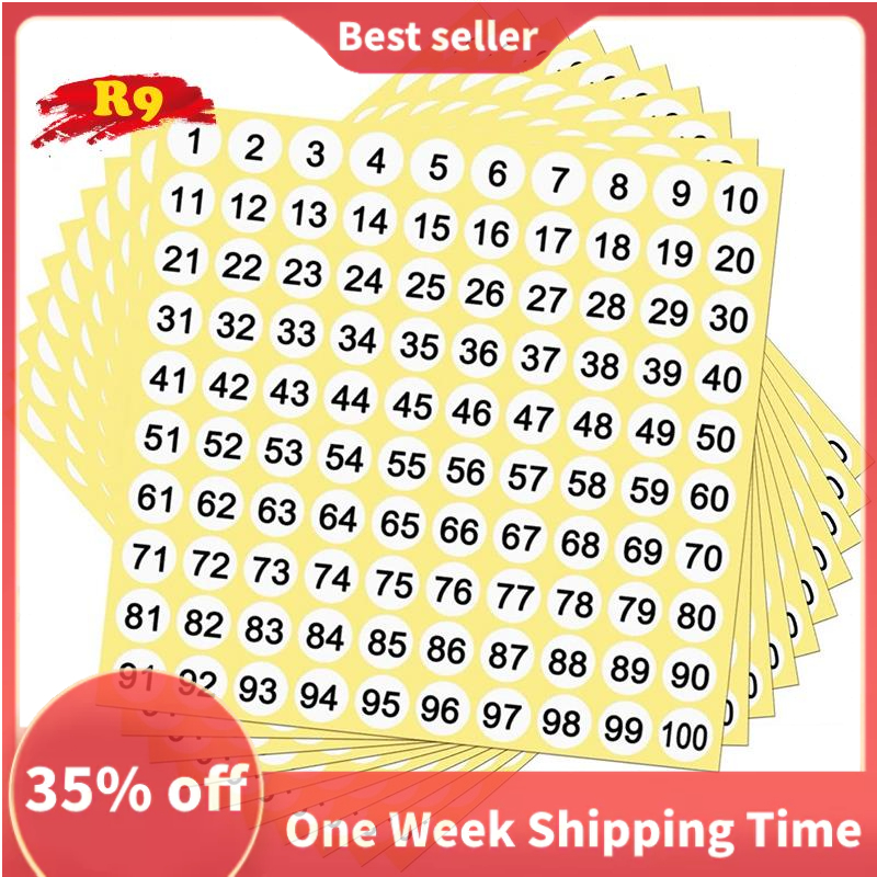 High Quality 100 Sheets Number Labels Stickers 1-100 Numbers Round ...
