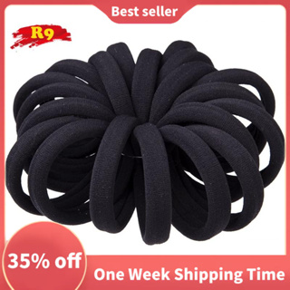 10PCS Large Black Hair Ties Band – Thick Cotton Seamless Ponytail Holders –  Hair Elastics Hair Bands for Thick Heavy and Curly Hair (2 Inch in.