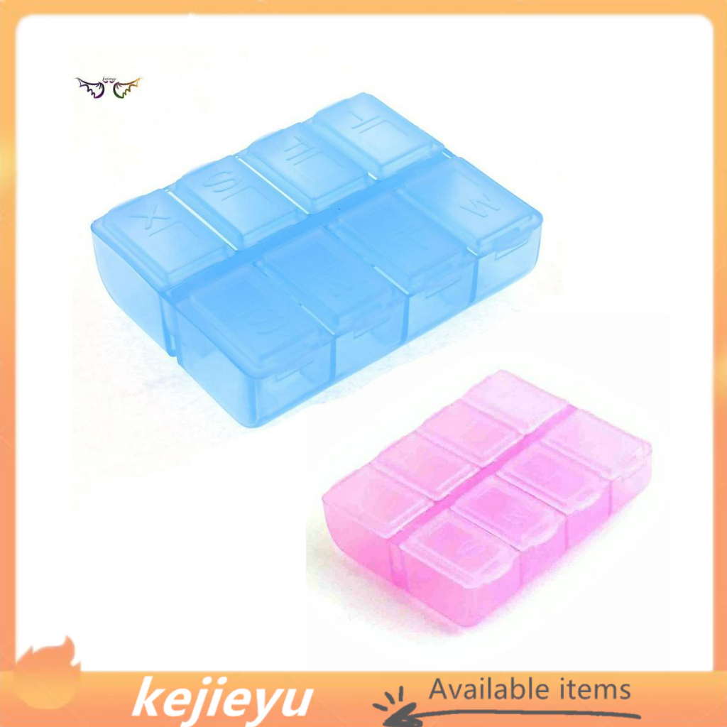 Plastic Rectangle 8 Compartments 7 Days Medicine Pill Box Blue | Shopee ...