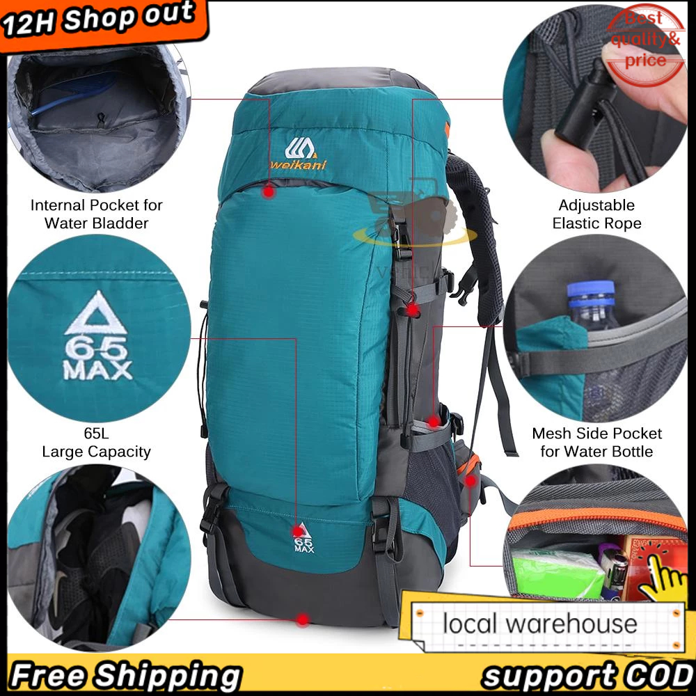 [super sale]65L Hiking Backpack Waterproof Outdoor Sport Travel Daypack ...