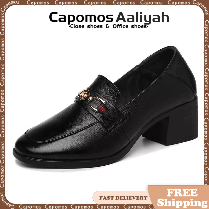 Capomos New women's shoes mother shoes thick heel leather shoes British ...