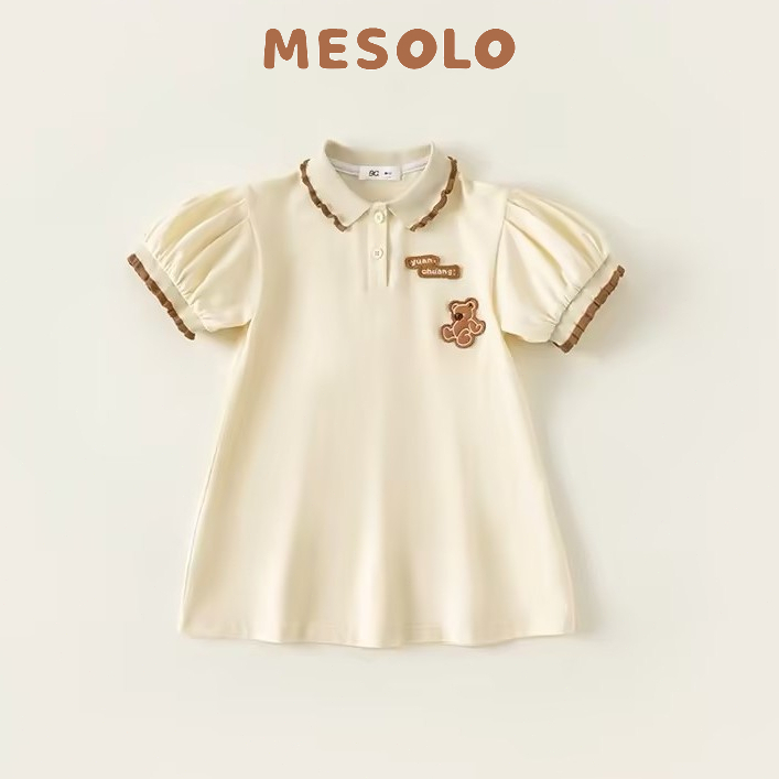 Mesolo korean girls dress children's clothes Short sleeves POLO dress for  kids girl student girls princess dress
