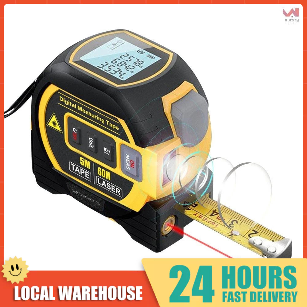 3in1 Laser Rangefinder 5m Tape Measure Ruler LCD Display with Backlight ...