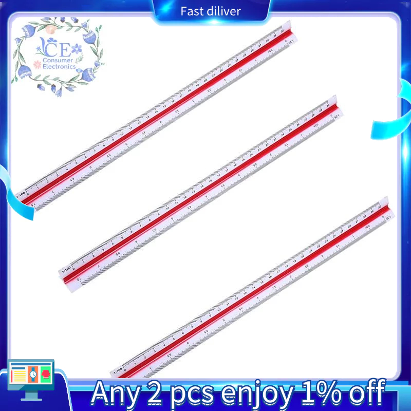 3pcs 1:20 1:25 1:50 1:75 1:100 1:125 Plastic Triangular Scale Ruler ...