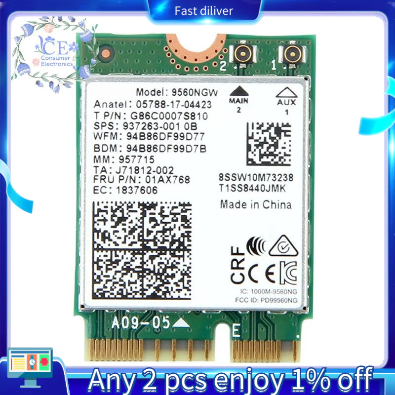 1730Mbps for Intel Dual Band Wireless AC 9560 Desktop Kit Bluetooth 5.0 ...
