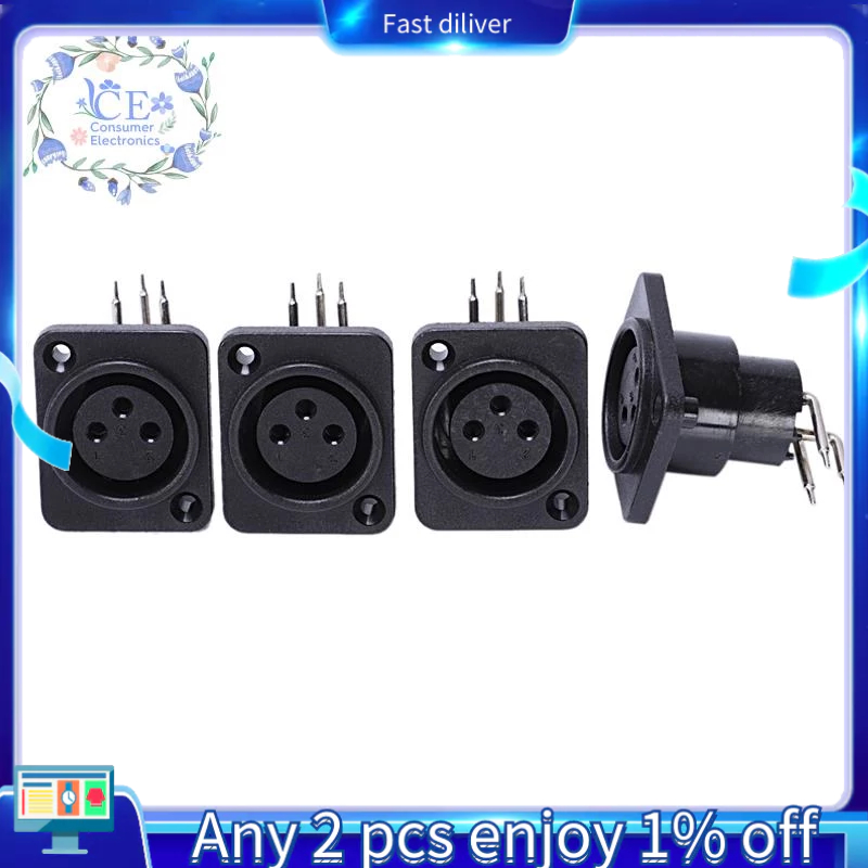 10pcs Black XLR 3pin Female Jack Panel Mount Chassis PCB Socket ...