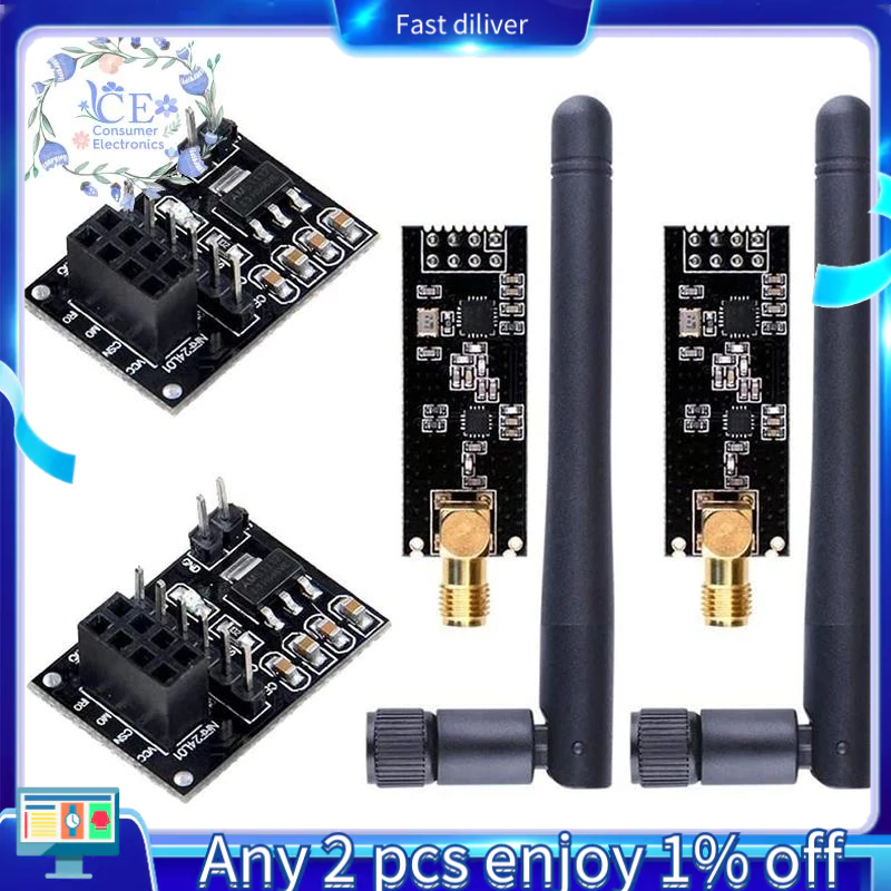 2Pcs NRF24L01+PA+LNA RF Transceiver Module with SMA Antenna 2.4 GHz ...