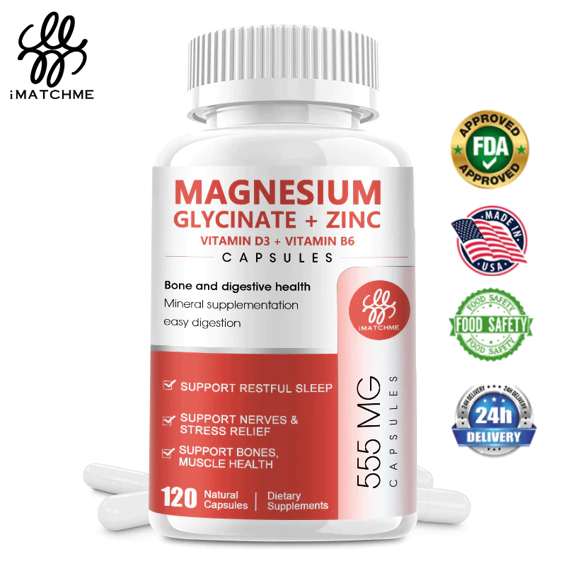 iMATCHME Magnesium Glycinate + Zinc Vitamin D3 B6 Heart Healthy Bone ...