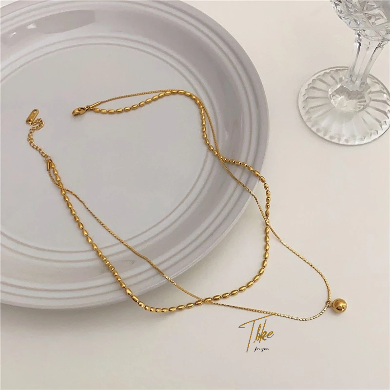 【Tala 18K 】Double layer chain titanium steel necklace Accessories For ...