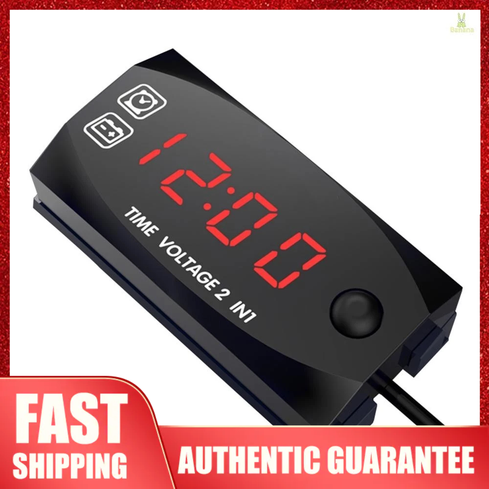 Motorycycle DC 6V30V 2 In 1 Digital Time Clock Voltage voltmeter IP67