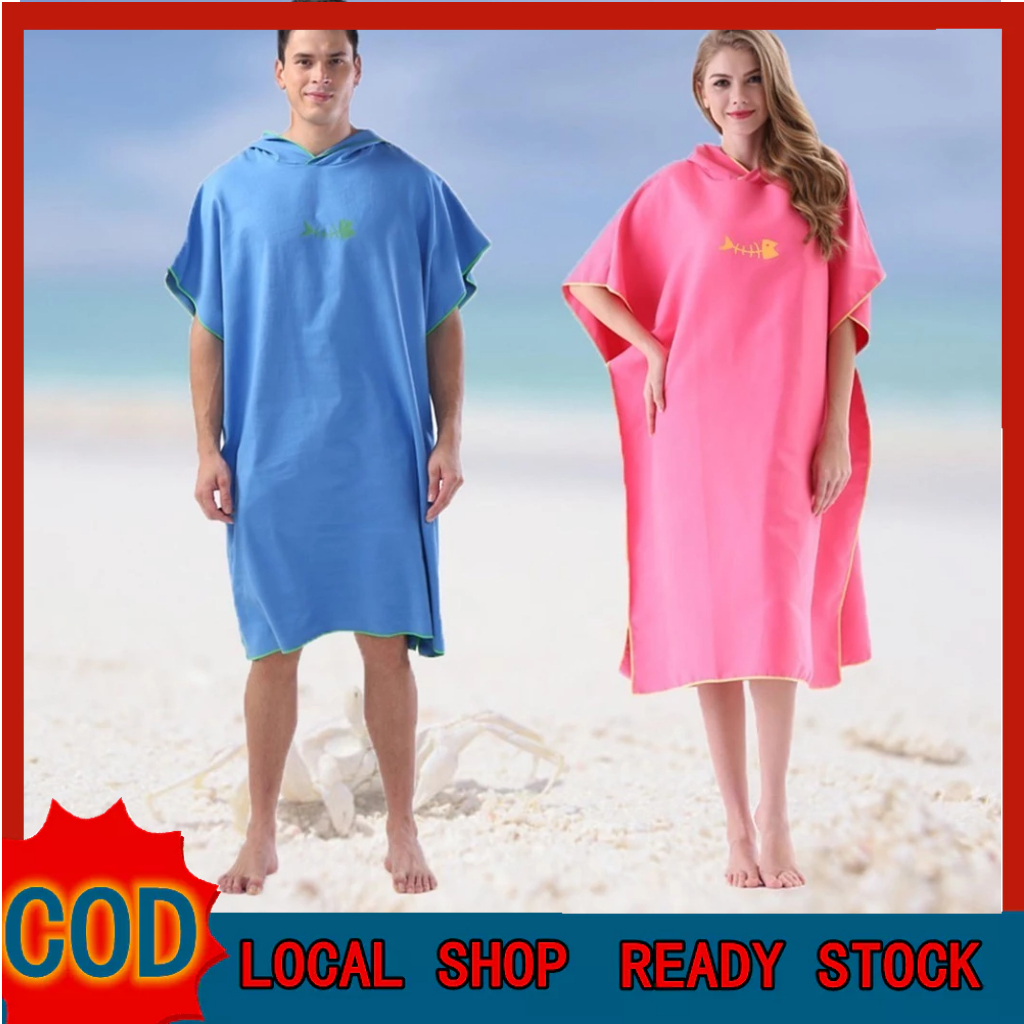 Surf Poncho Changing Towel with Hood Microfiber Beach Blanket Bath ...