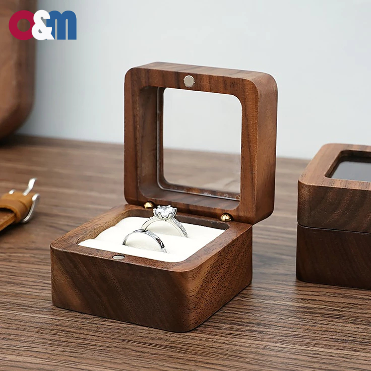 Engagement Wooden Ring Box - Square Shaped Wedding Ring Box For Proposals, Wedding Day, Portable Keepsake