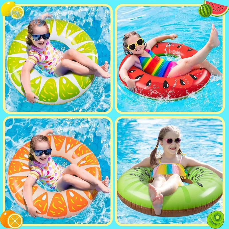 Astrymtic 3-Pack Fruit Pool Floats – Orange, Lemon, Grape Inflatable Rings For Summer Fun