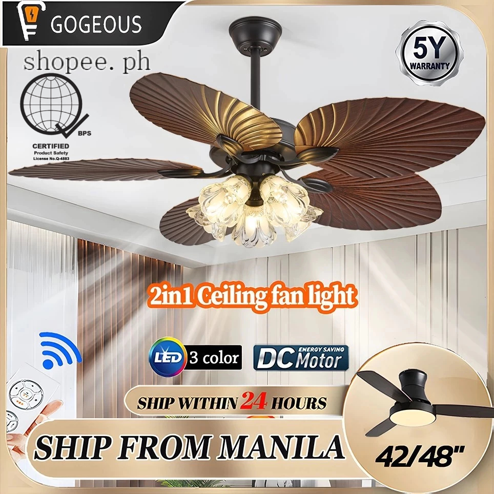 GOGEOUS 52inch Ceiling Fan With Light Remote 3 Colors Dimming 6 Speed ...