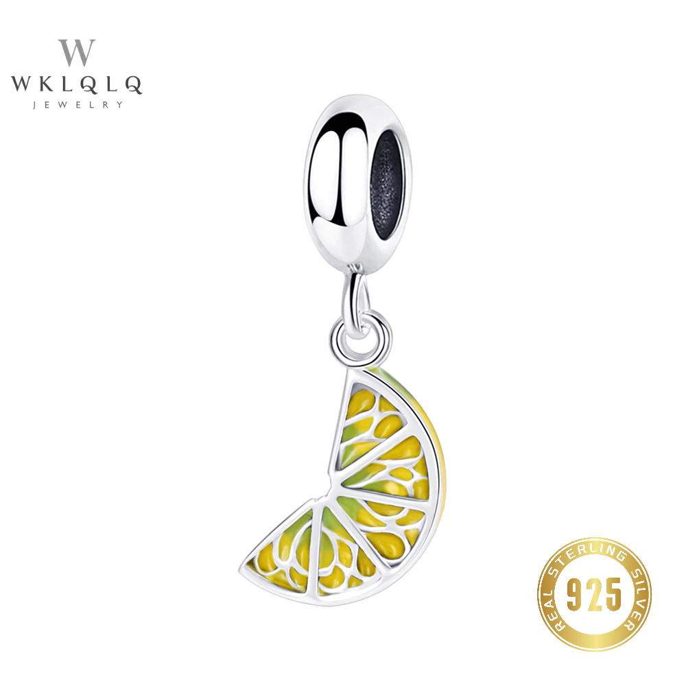 WKLQLQ 925 Sterling Silver Enamel Lemon Charm Pendant DIY Cute Fruit ...