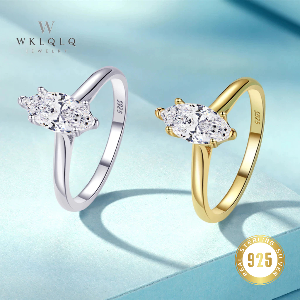 WKLQLQ 925 Silver Marquise CZ Solitaire Ring | Elegant Gift for Women ...