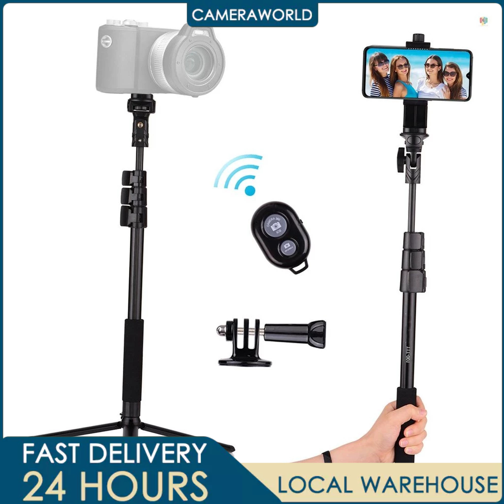 cameraworld 54-inch Extendable Selfie Stick Tripod Stand Aluminum Alloy ...
