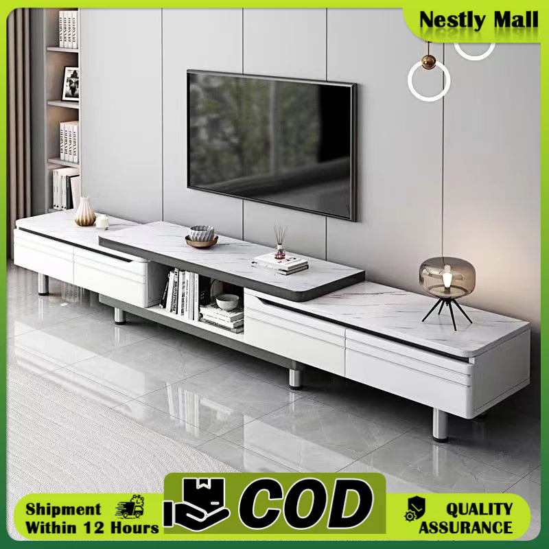 【On Hand】Marble texture Nordic Simple Scalable Wooden TV Cabinet Modern ...