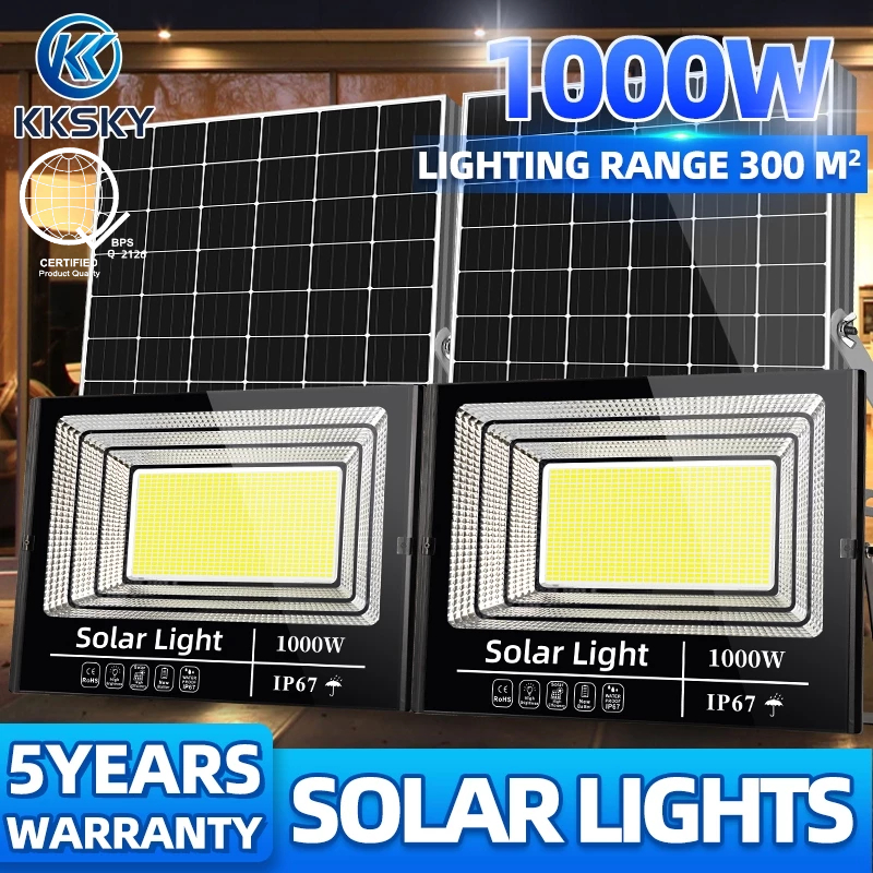 KKSKY Heavy Duty 1000W Solar Lights Led Outdoor Flood Light Street Lamp ...
